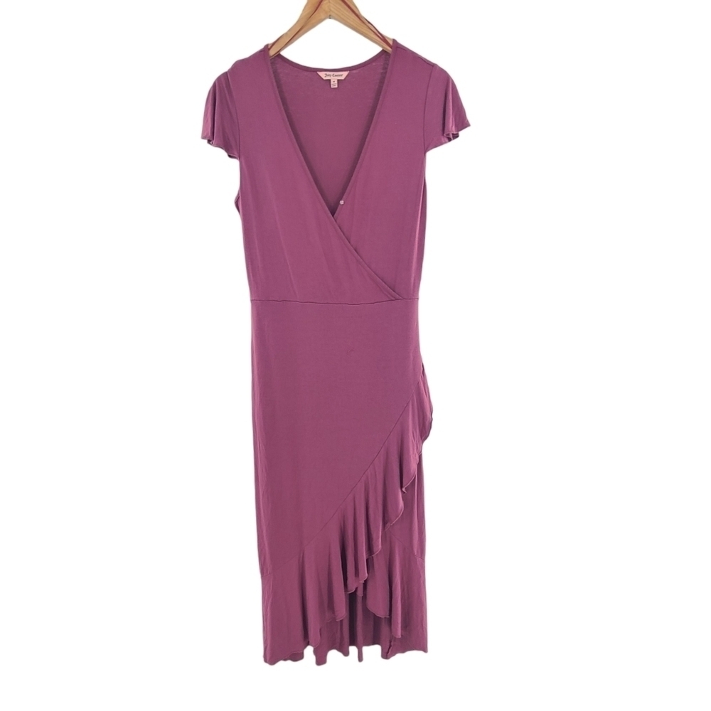 Juicy Couture Midi Faux Wrap Dress Pink Mauve Ruffled Size Medium